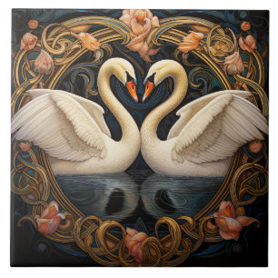 Dois Cisnes No Lago Art Nouveau Inspiraram O Decur