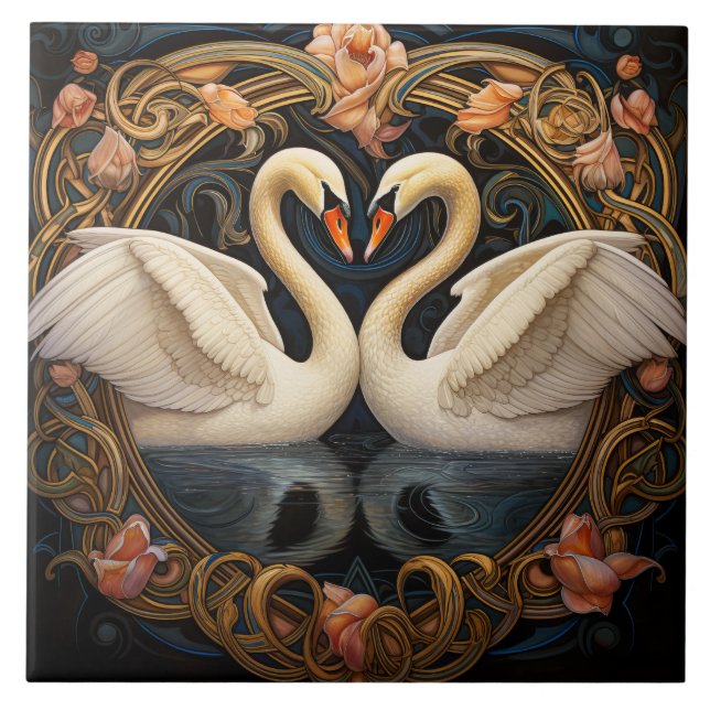 Dois Cisnes No Lago Art Nouveau Inspiraram O Decur (Frente)