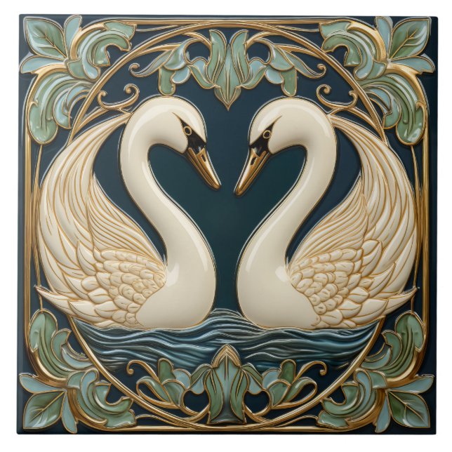 Dois Cisnes No Lago Art Nouveau Inspiraram O Decur (Frente)