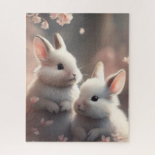 Dois coelhos bonitos com Quebra-cabeça de sakura J