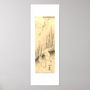 DOIS COELHOS E IMPRESSÃO DE LUA JAPONÊS