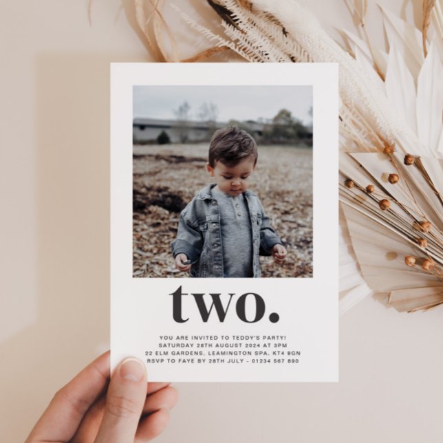 Dois - Convite de Aniversário de Foto Quadrada (Criador carregado)