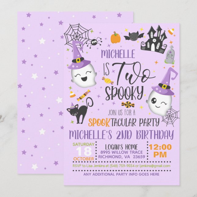 Dois Convite de Aniversário Estranho - Roxo (Frente/Verso)