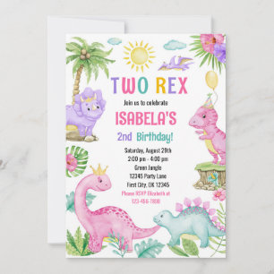 Dois Convite de Aniversário Rex Dinossaur