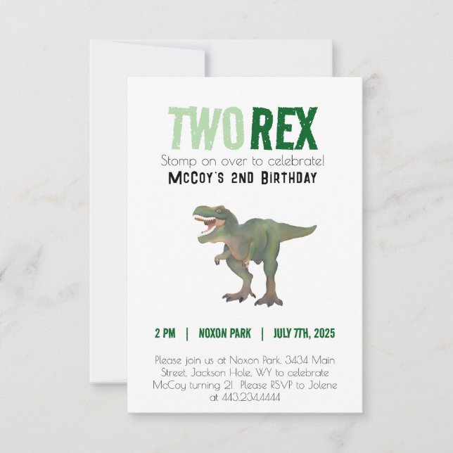 Dois Convite de Aniversário Rex Trex Dinossaur 2 a (Frente)