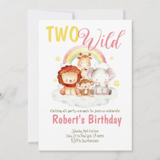 Dois Convite de Aniversário Wild Safari Rainbow
