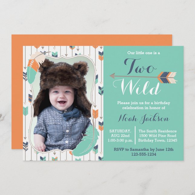 Dois Convite Fotográfico de Segundo Aniversário de (Frente/Verso)