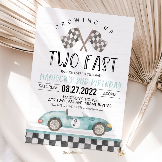 Dois convite rápido de Aniversário Carro do Partid (two fast 2nd,birthday invitation,,race car 2nd birthday invites,vintage race car invite,retro car bi)