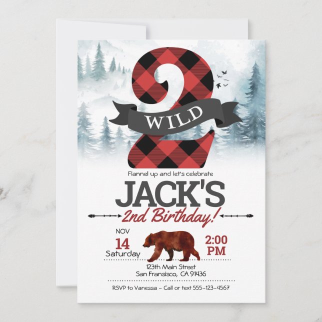 Dois convite Wild, segundo aniversário Lumberjack (Frente)