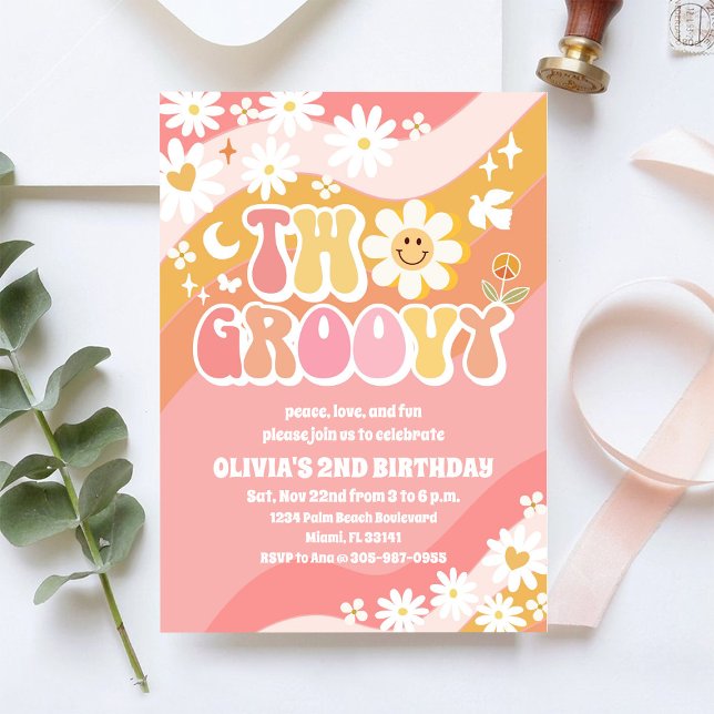 Dois Convites de Aniversário de 2 Anos Groovy (Criador carregado)