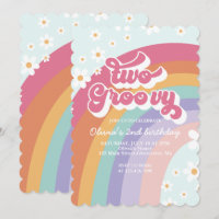 Dois Convites de Aniversário de 2 Anos Groovy Retr