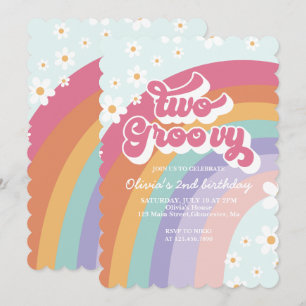 Dois Convites de Aniversário de 2 Anos Groovy Retr
