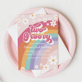Dois Convites de Aniversário de 2 Anos Groovy Retr