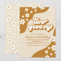 Dois Convites de Aniversário de 2 Anos Groovy Retr