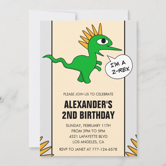 Dois convites de aniversário de dinossauro rex par (Frente)