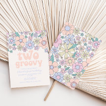 Dois convites de aniversário Groovy Retro Floral 2
