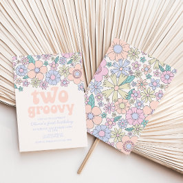 Dois convites de aniversário Groovy Retro Floral 2