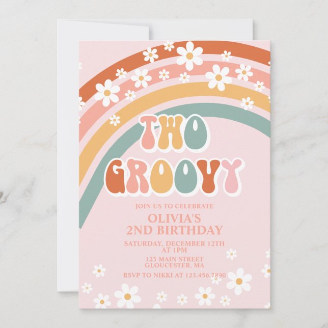 Dois convites de aniversário Groovy Retro Rainbow  (Frente)