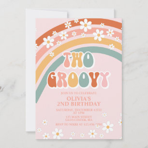 Dois convites de aniversário Groovy Retro Rainbow 