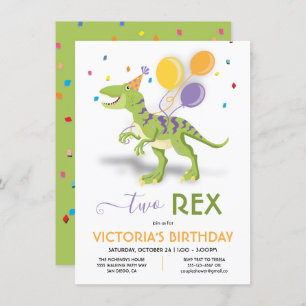 Dois Convites de aniversário Rex Dinossauro