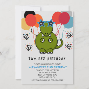 Dois convites de aniversário rex Dinossauro fofo p