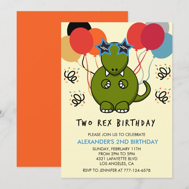Dois convites de aniversário rex Fofa 2ª dinomite (Frente/Verso)