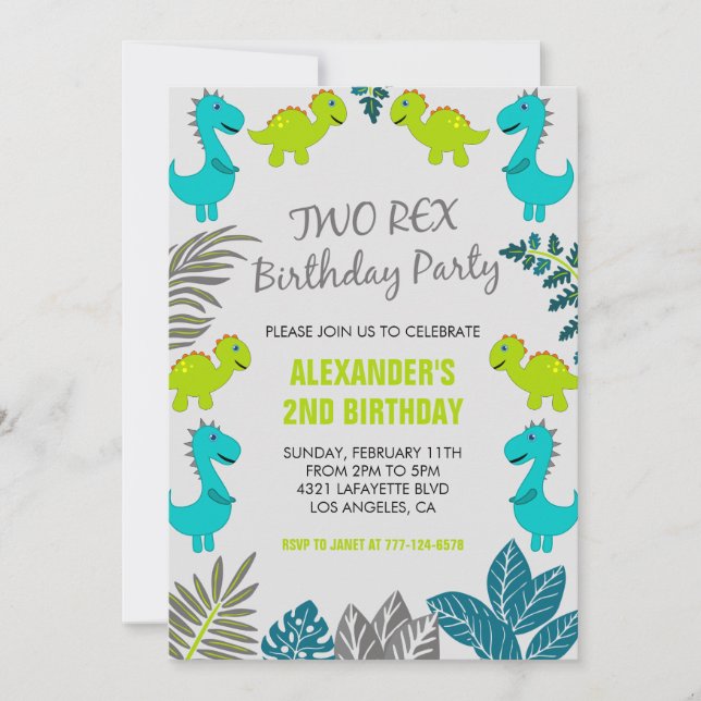 Dois convites de aniversário rex menino azul selva (Frente)