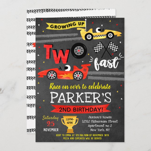 Dois convites para segundos aniversários de corrid (Frente/Verso)