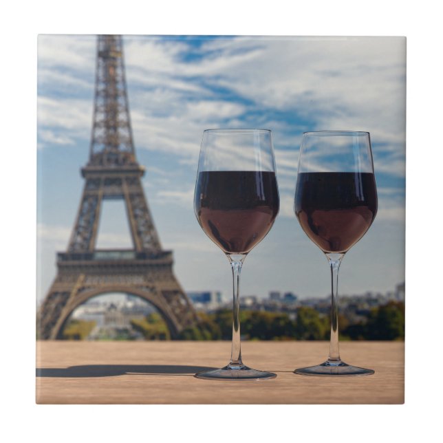 Dois copos de vinho com torre Eiffel (Frente)