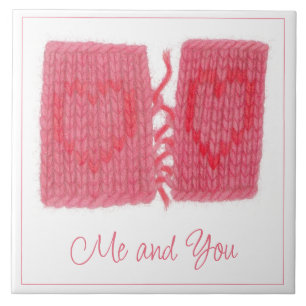 DOIS CORAÇÕES KNIT 6" Azulejo cerâmico + texto
