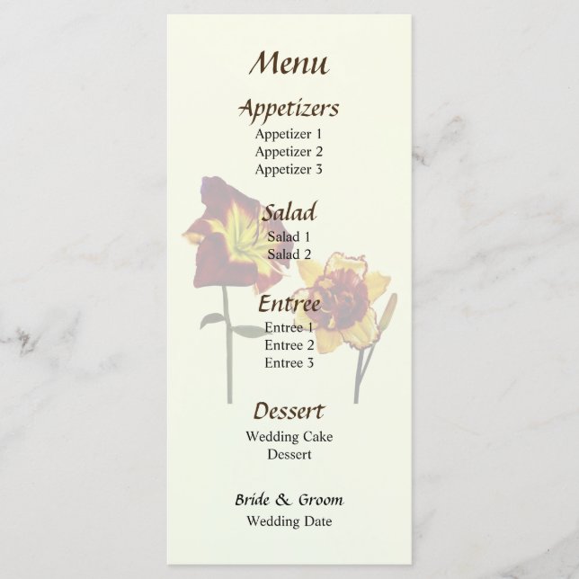 Dois Daylily com o Menu de Casamento de Bate-Papo (Frente)