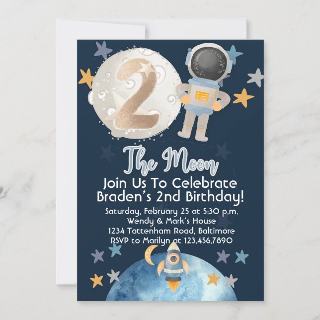 Dois do Astronauta Espacial da Lua - Convite de An (Frente)