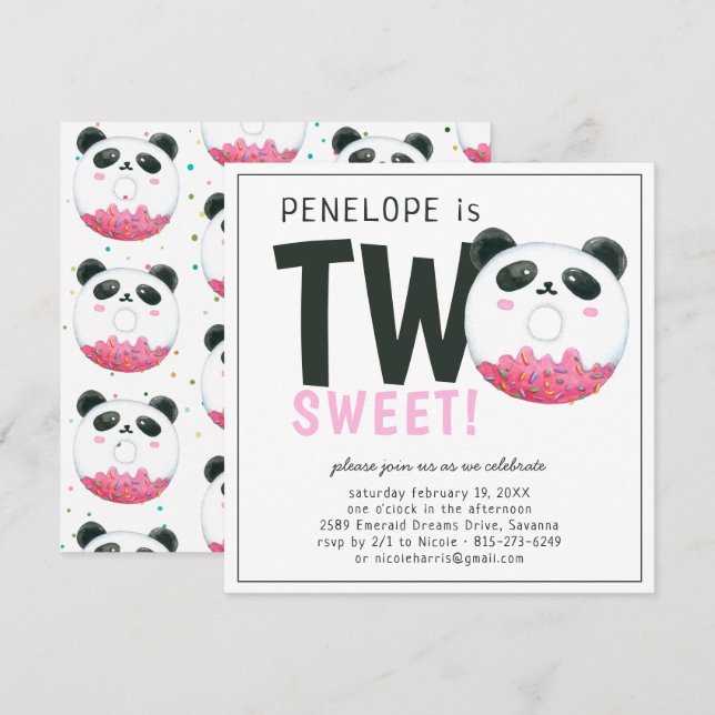 Dois Doce | Convite de Aniversário de 2 anos Panda (Frente/Verso)