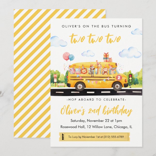 Dois Dois Dois Convite De segundo aniversário De Ô (Frente/Verso)