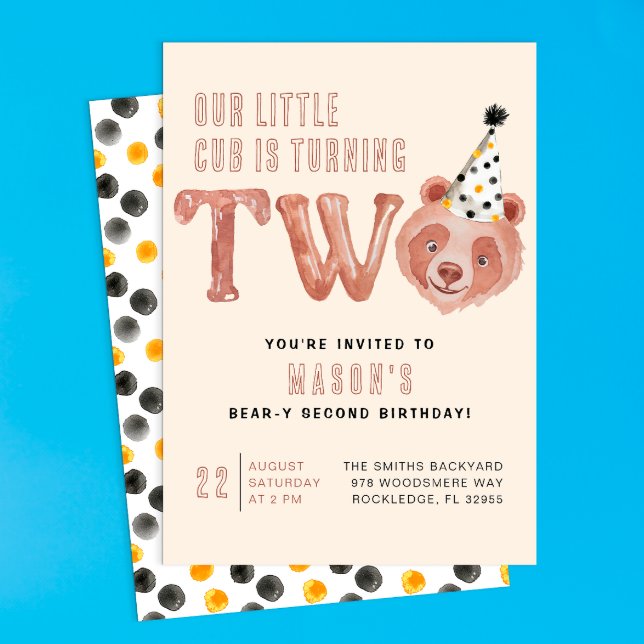 Dois e duas vezes como convite para segundos anive (Little Bear | Bear-y Cute Birthday Invite)