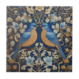 Dois Elegantes Pássaros Azuis William Morris Inspi