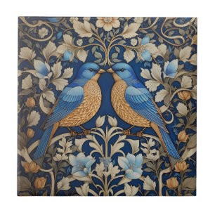 Dois Elegantes Pássaros Azuis William Morris Inspi