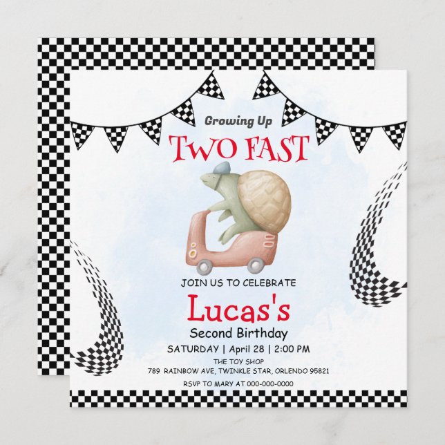 Dois Festa de segundo aniversário de bicicleta de  (Frente/Verso)