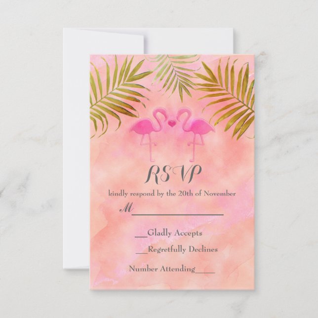 Dois Flamingos Rosa Água-marinha Casamento RSVP (Frente)