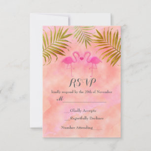 Dois Flamingos Rosa Aquarela Casamento Praia RSVP