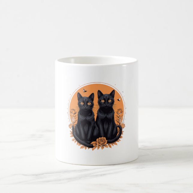 dois gatos pretos para uma caneca de presente engr (Centro)