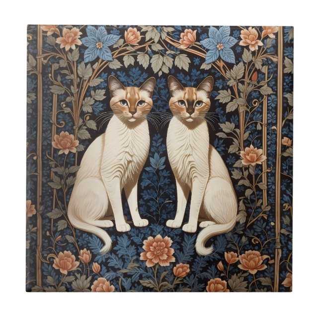 Dois gatos siameses William Morris inspirados (Frente)