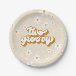 Dois Groovy Retro Daisy Pratos de Papel de 2º Aniv