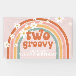 Dois Groovy Retro Rainbow Daisy Banner de Aniversá