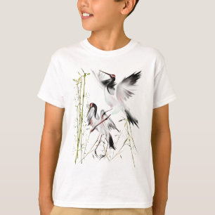 Dois guindastes nas camisas de bambu