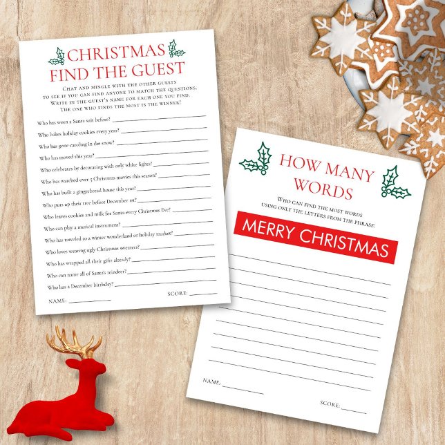 Dois Jogos de Natal Imprimíveis em Cartão (Front and back view)