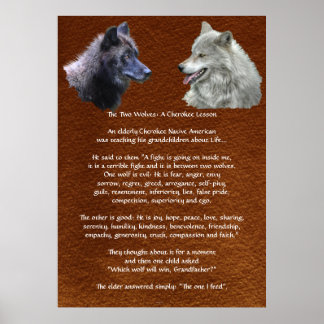 Dois lobos Cherokee Lesson Wildlife Poster