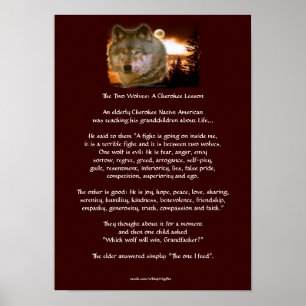Dois Lobos Cherokee Tale Wolf Art Poster