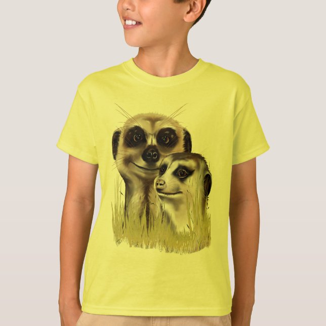 Dois Meerkats em camisas da grama (Frente)
