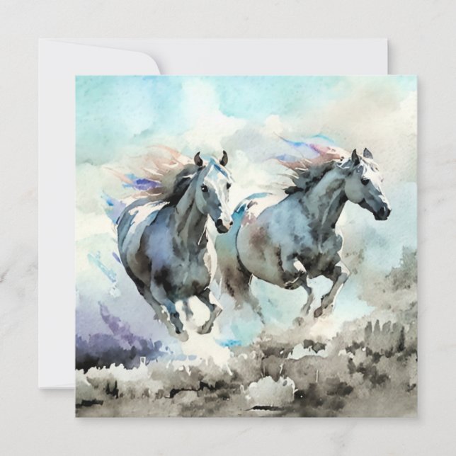 Dois Mustangs selvagens correm contra o vento (Frente)